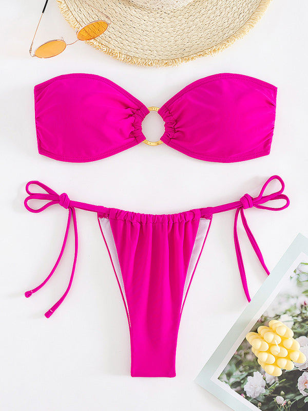 New solid color split swimsuit tube top sexy bikini