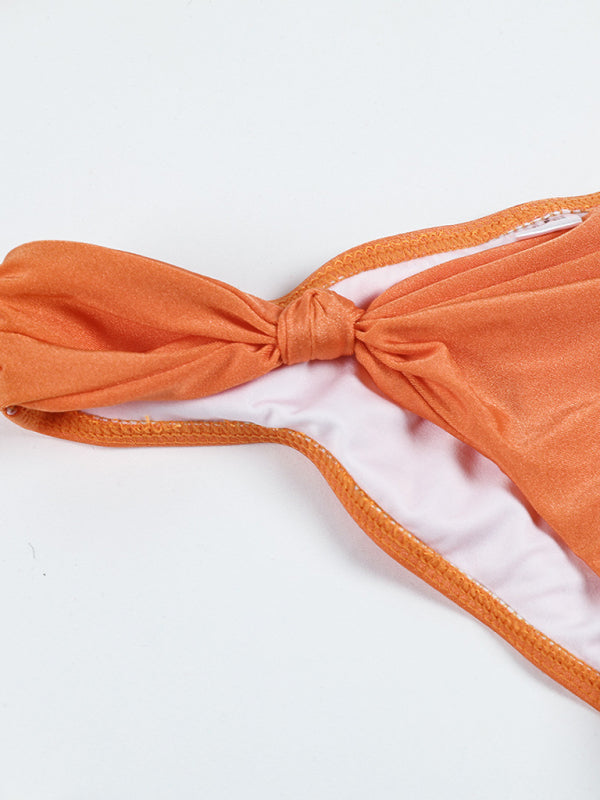 Eco-friendly New solid color knotted sexy strap bikini