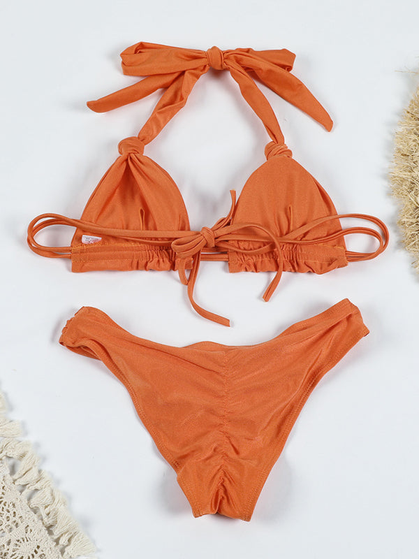 Eco-friendly New solid color knotted sexy strap bikini