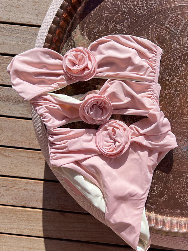 Eco-friendly New solid color sexy three-dimensional flower one-piece swimsuit