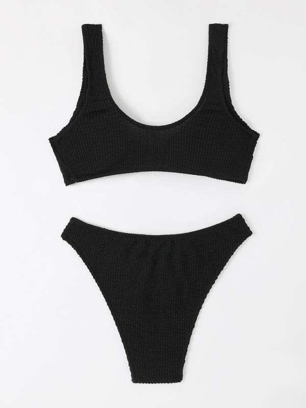 Women's twisted one-piece swimsuit wrinkled wavy fabric bikini