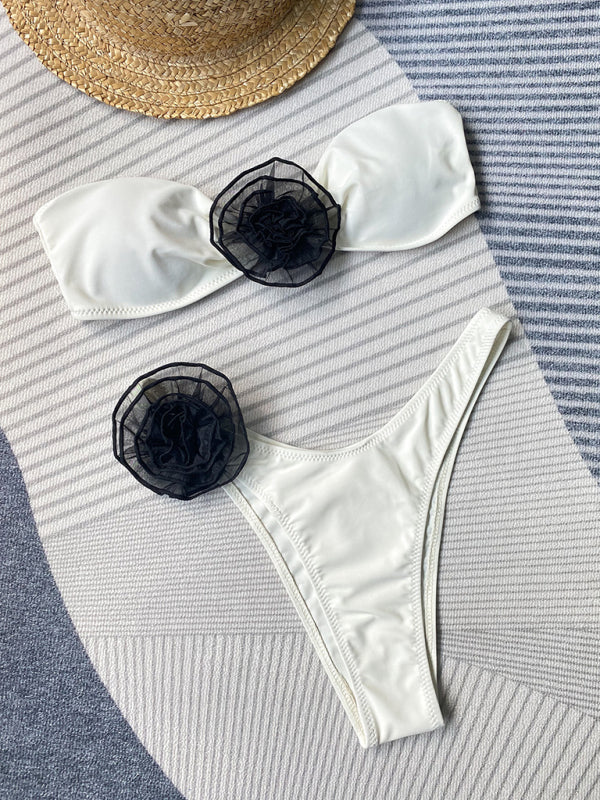 Eco-friendly New tube top sexy three-dimensional flower split women's swimsuit bikini