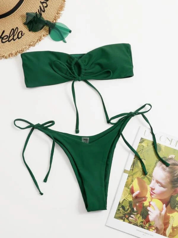 Eco-friendly New women's one-piece swimsuit low waist strapless solid color tube top sexy bikini
