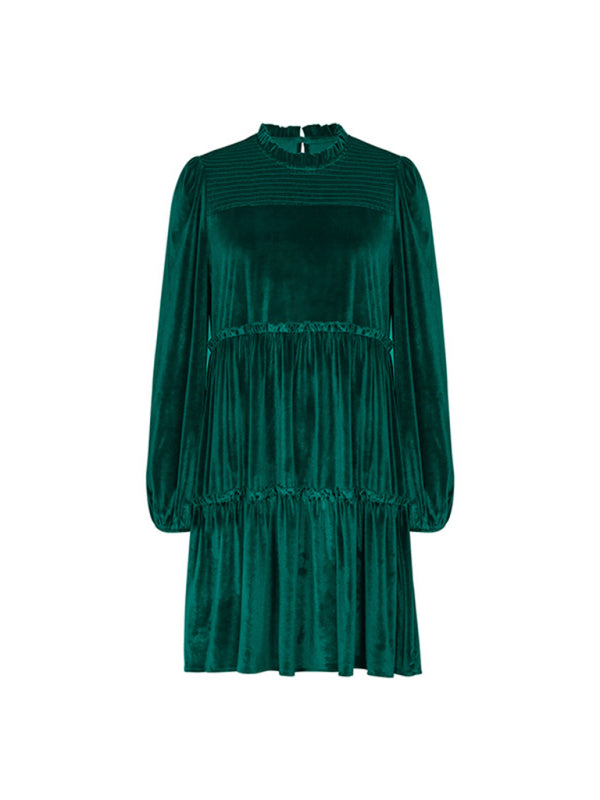Eco-friendly New women's green velvet long sleeve dress