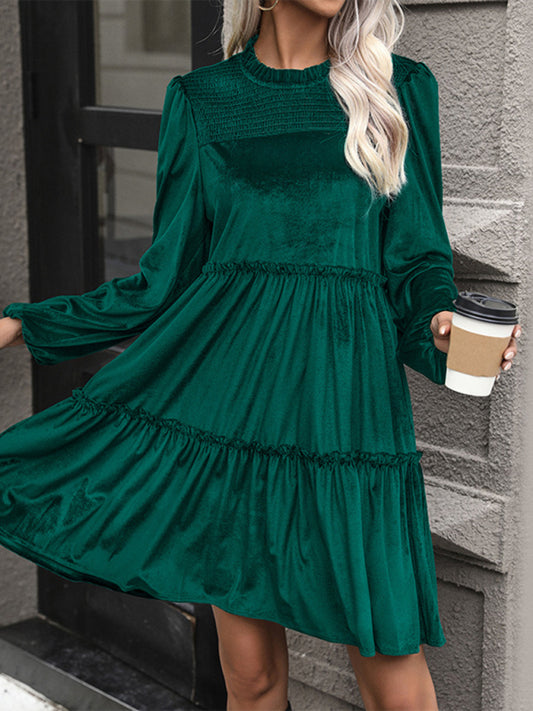 Eco-friendly New women's green velvet long sleeve dress