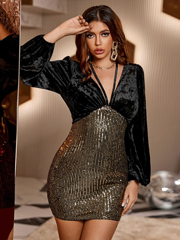 Women's Elegant and sexy Shiny party cocktail dress