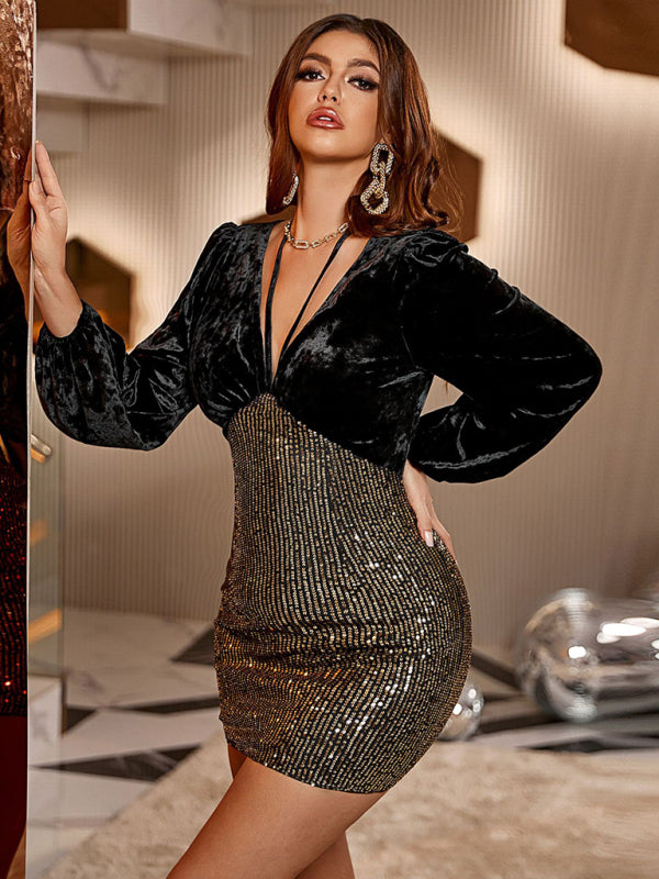 Women's Elegant and sexy Shiny party cocktail dress
