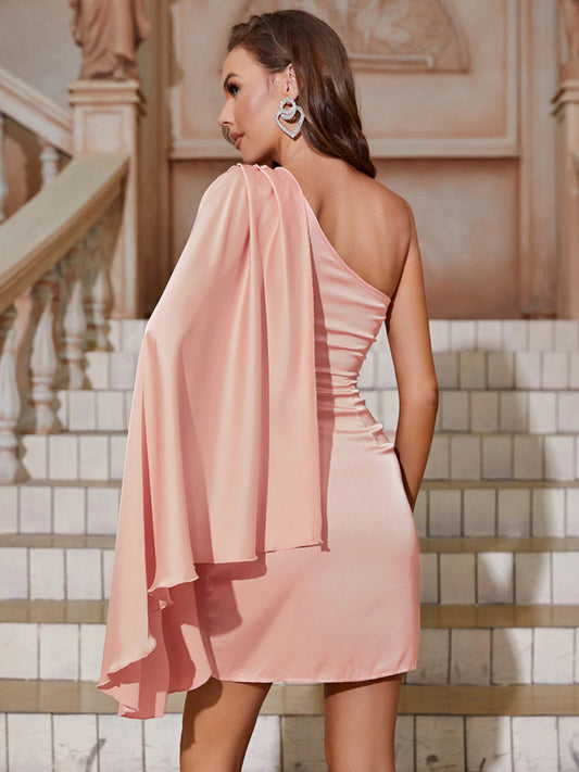 Eco-friendly Women's Solid Color Sloped Shoulder Prom Evening Dress Dress