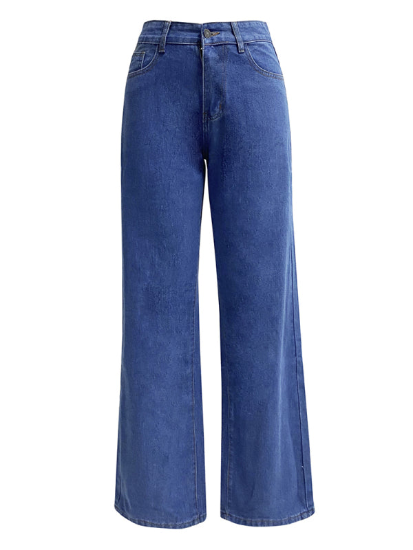 Eco-friendly Women's High Waist Washed Straight Leg Jeans