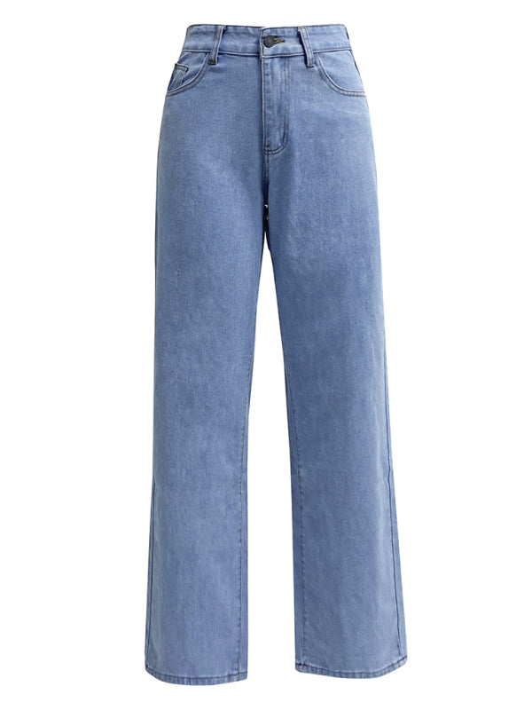 Eco-friendly Women's High Waist Washed Straight Leg Jeans