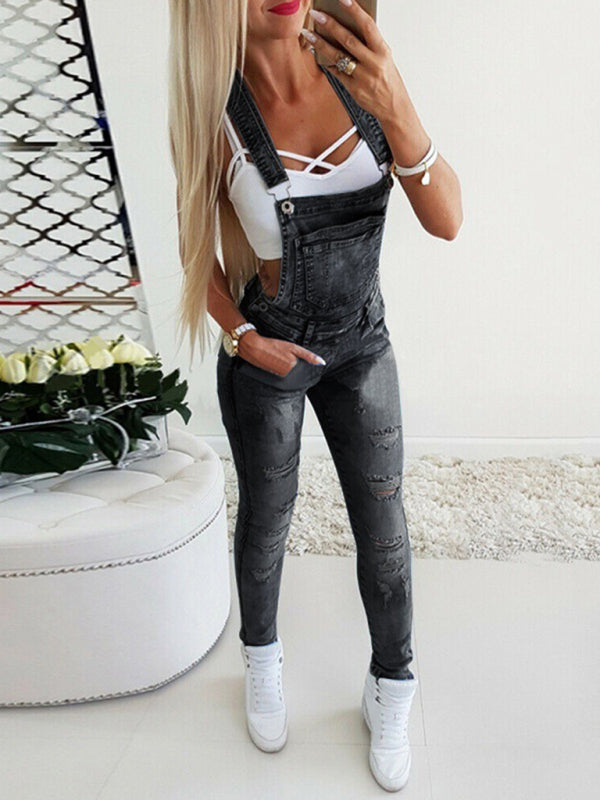 Eco-friendly Sexy Tight Overalls Hand-Teared Women's Jeans