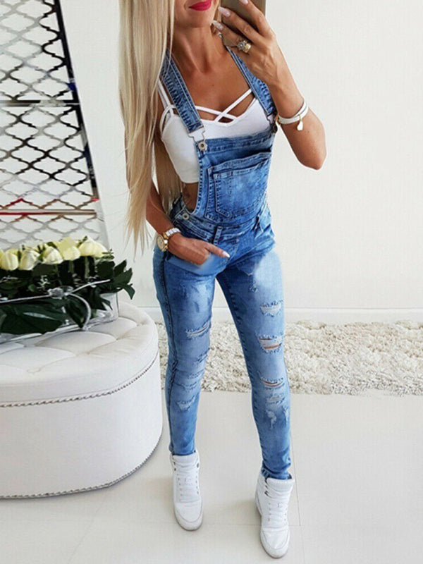 Eco-friendly Sexy Tight Overalls Hand-Teared Women's Jeans