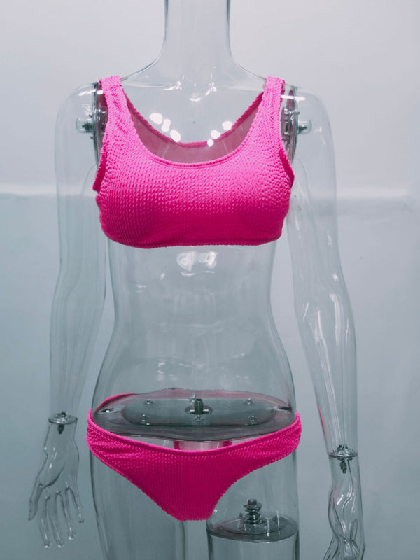 Eco-friendly Women's new special fabric wrinkled fabric bikini macaron color split swimsuit
