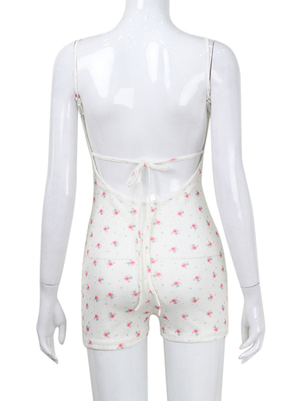 Eco-friendly Floral print backless strap fashion suspender bodysuit
