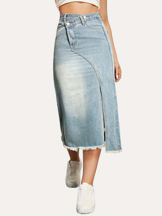 Eco-friendly Women's button slit high waist denim skirt