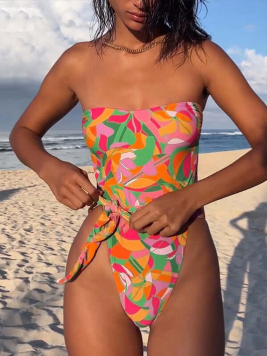 Eco-friendly Women's sexy printed belted one-piece bikini