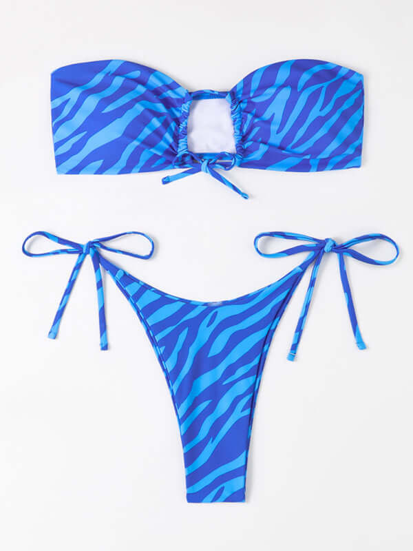 Eco-friendly Women's Tight Backless Tankini Swimsuit Animal Print Strap Bikini Set