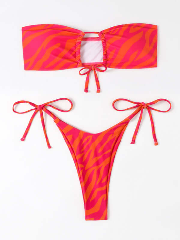 Eco-friendly Women's Tight Backless Tankini Swimsuit Animal Print Strap Bikini Set