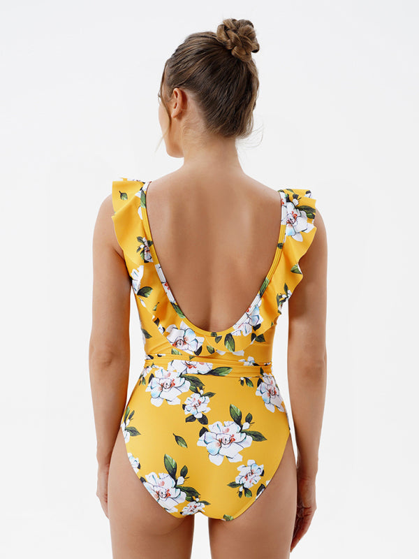 Eco-friendly Women's Skinny Backless Floral Print One Piece Swimsuit