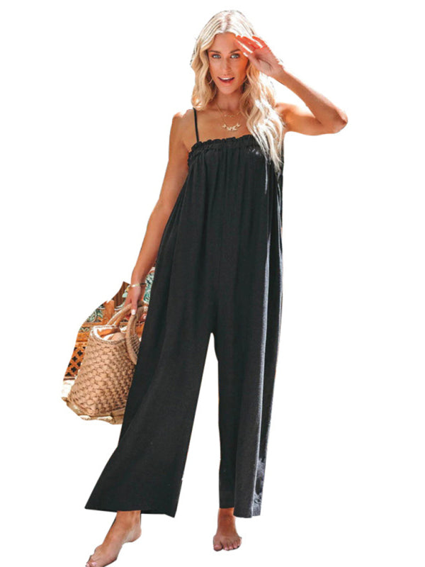 Eco-friendly New loose high-waisted wide-leg fashion suspender jumpsuit