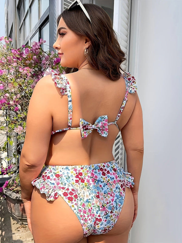 Eco-friendly New plus size sexy split swimsuit with floral lace bikini