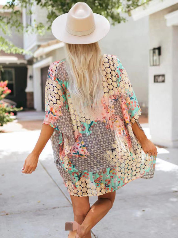 Eco-friendly Floral cardigan short-sleeved chiffon sun protection clothing