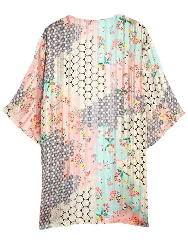 Eco-friendly Floral cardigan short-sleeved chiffon sun protection clothing