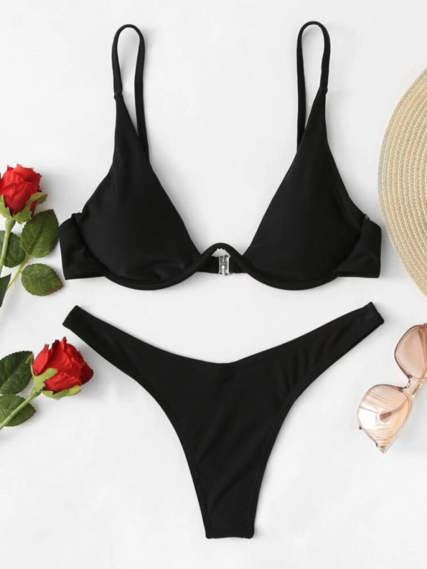 Eco-friendly New sexy bikini solid color underwire swimsuit