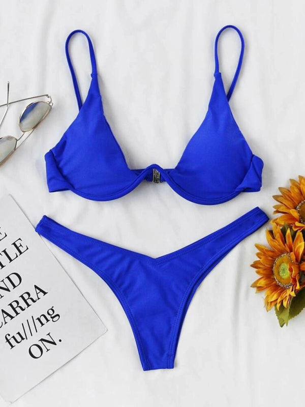 Eco-friendly New sexy bikini solid color underwire swimsuit