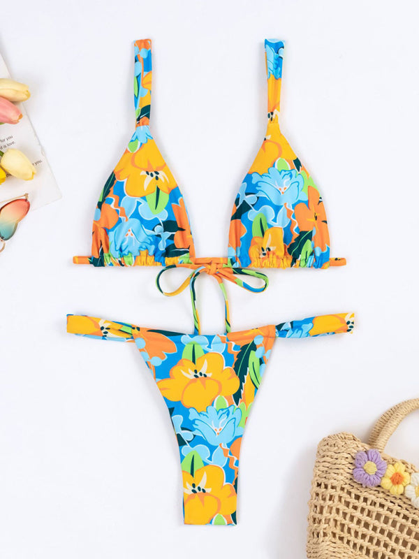 Eco-friendly New Fashion Sexy Vacation Strap Floral Print Split Bikini