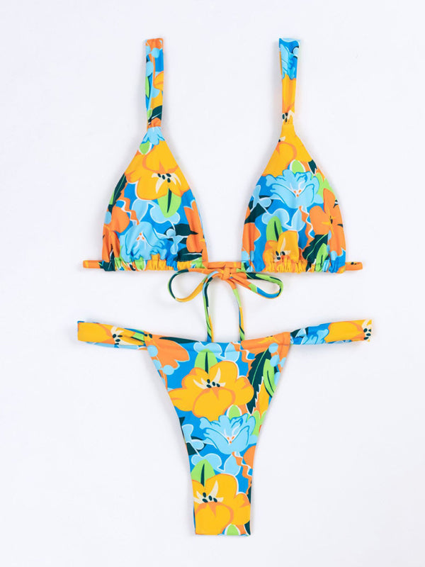 Eco-friendly New Fashion Sexy Vacation Strap Floral Print Split Bikini