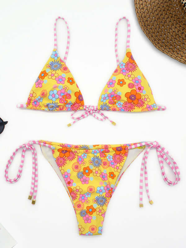 Eco-friendly New fashionable holiday floral print strap triangle backless bikini