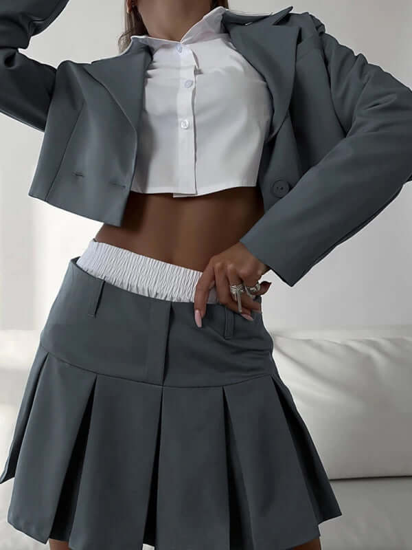 Eco-friendly New sweet and sexy long-sleeved suit + half-length A-line skirt suit (white leggings not included)