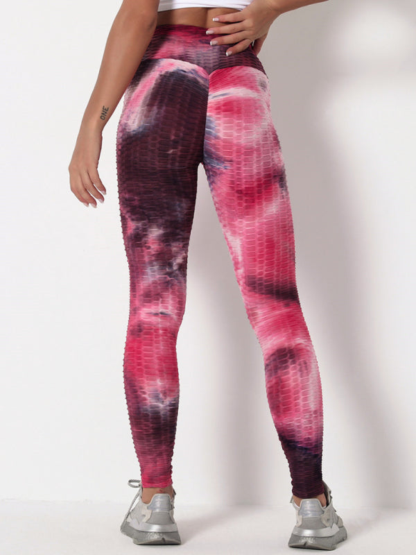 Women's ink jacquard tie-dye bubble fitness trousers