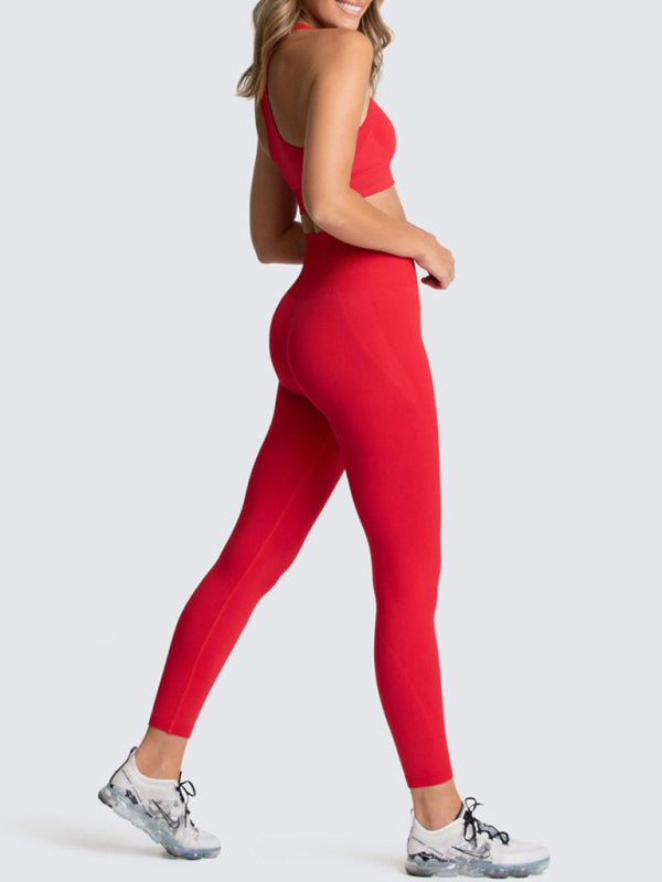 Eco-friendly Women's Beautiful Back High Waist Peach Hip Seamless Knitted Vest Trousers Two-piece Set