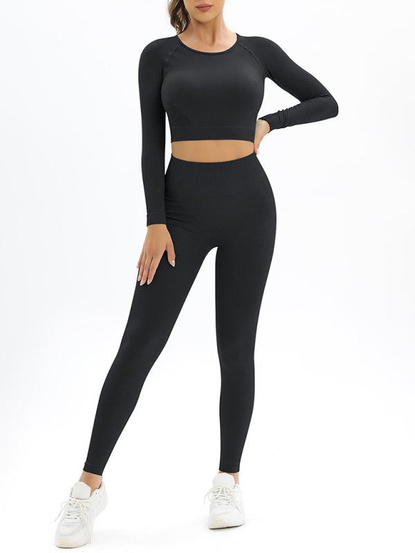 Eco-friendly Women's seamless body-fitting beautiful back high elastic long-sleeved sports two-piece suit